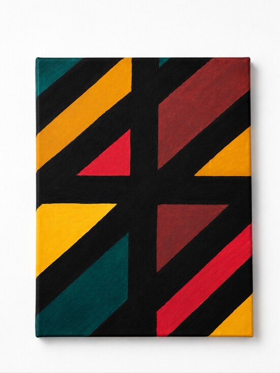 Handmade Other - Original Hand Painted Geometric Abstract Canvas | Mid-Century Modern Boho Wall A